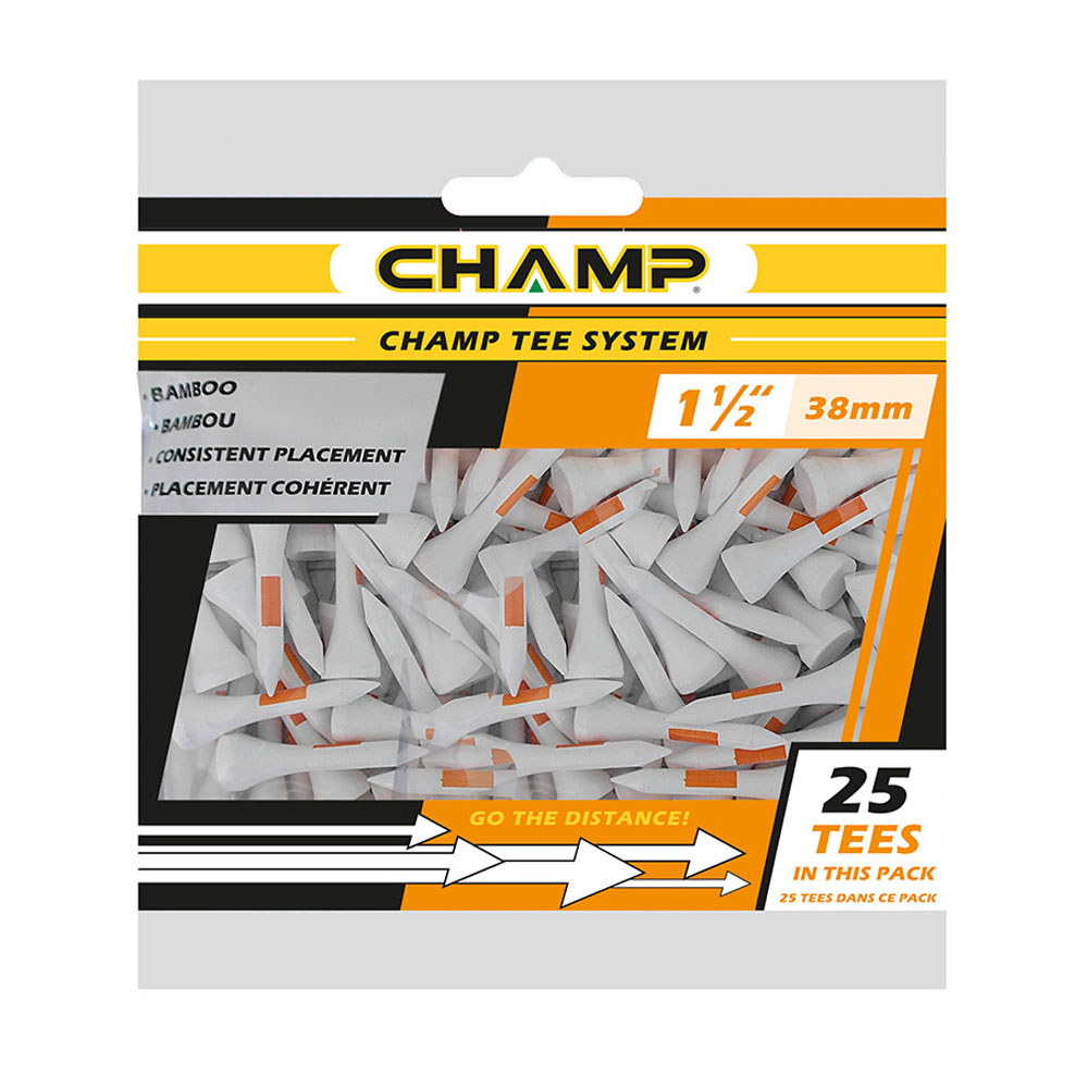 CHAMP Tee System 38mm Bamboo Golf Tees - 25 Pack