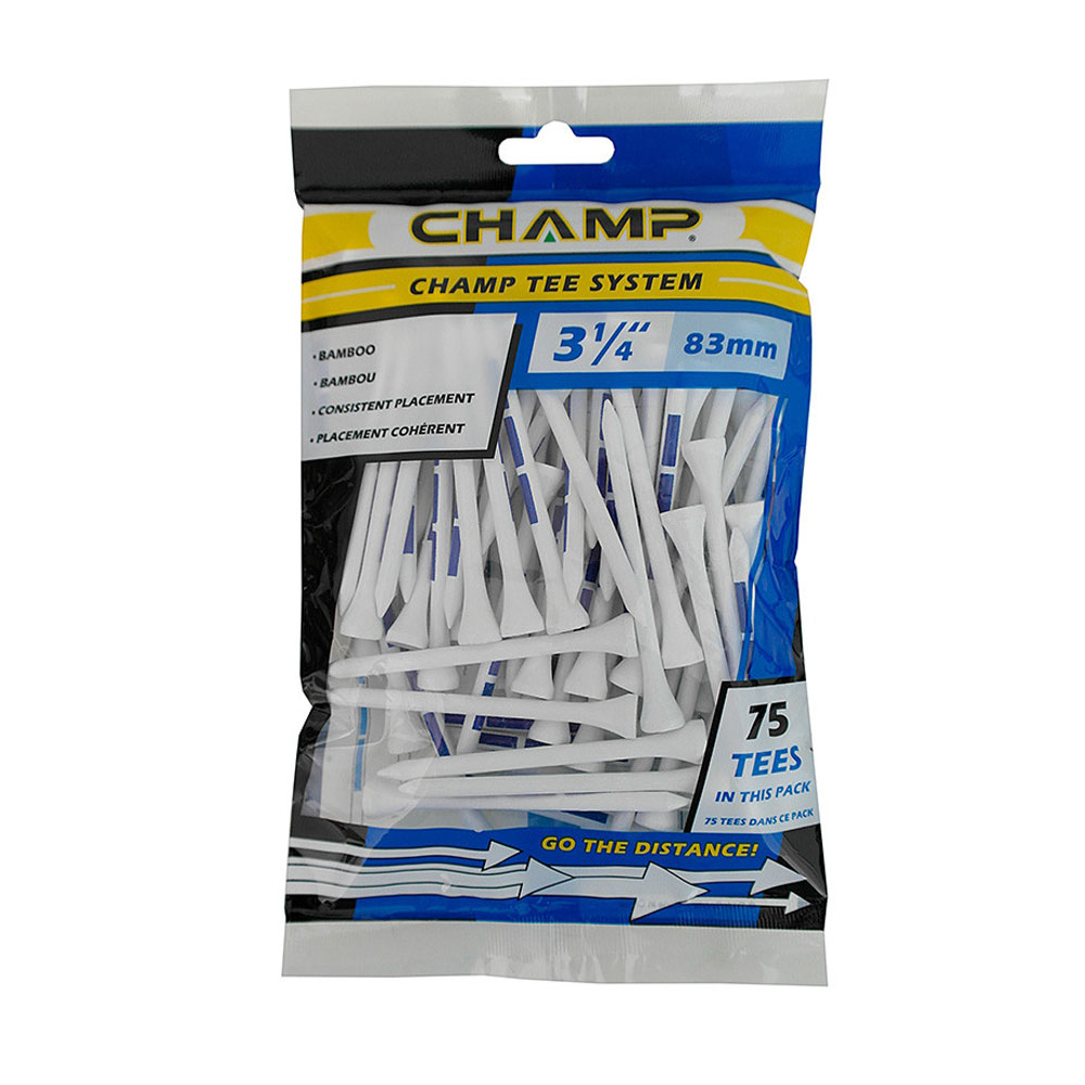 CHAMP Tee System 83mm Bamboo Golf Tees - 75 Pack