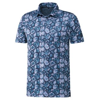 adidas Cobblestone Print Golf Polo Shirt GU2661 Sonic Aqua/Violet Tone/Crew Navy