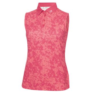 Calvin Klein Canvas Print Sleeveless Ladies Golf Polo Shirt CKLS24876 Berry Pink