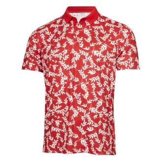 Calvin Klein Leaf Print Golf Polo Shirt CKMS24878 Red/White