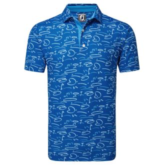 Footjoy Golf Course Doodle Pique Golf Polo Shirt 81581 Deep Blue