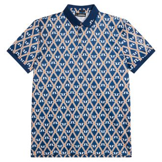 J.Lindeberg Tour Tech Print Golf Polo Shirt GMJT08576-O489 Estate Blue Diamond