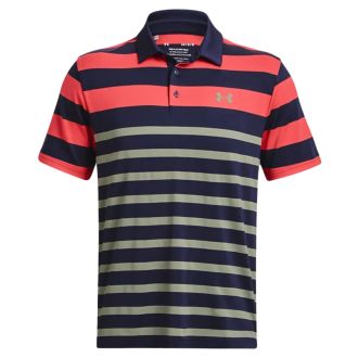 Under Armour Playoff 3.0 Stripe Golf Polo Shirt 1378676-416 Midnight Navy/Venom Red/Grove Green