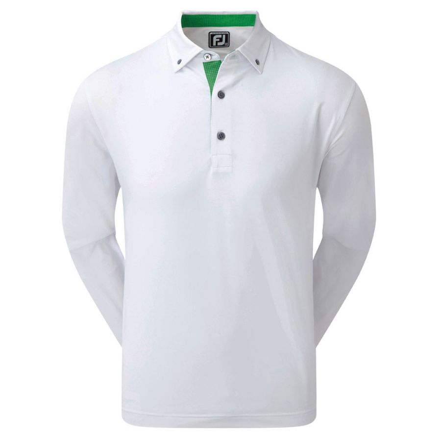 FootJoy Houndstooth Print Long Sleeved Stretch Lisle Golf Shirt